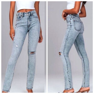 Abercrombie & Fitch The 90s Skinny High Rise Jeans Light Acid Wash Distress AF 2